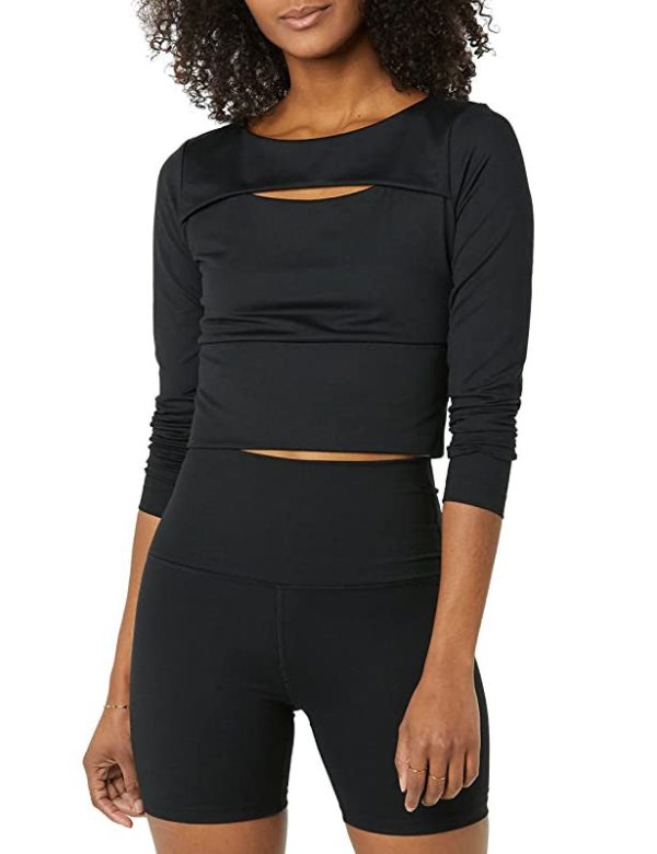 Core 10 Top de Corte Cropped para Yoga, Manga Larga, Diseño Cómodo Mujer, Negro, M Hot on Sale