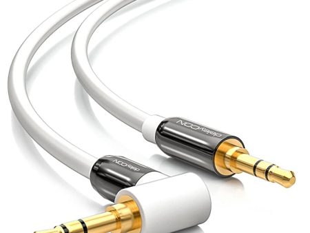 Deleycon 0, 5m Cable de Audio de Cable de Audio Estéreo de 3, 5mm AUX 1 Conector Acodado 90° para PC Portátil Móvil Smartphone Tablet Coches Receptor HiFi - Blanco Embalaje Deteriorado on Sale