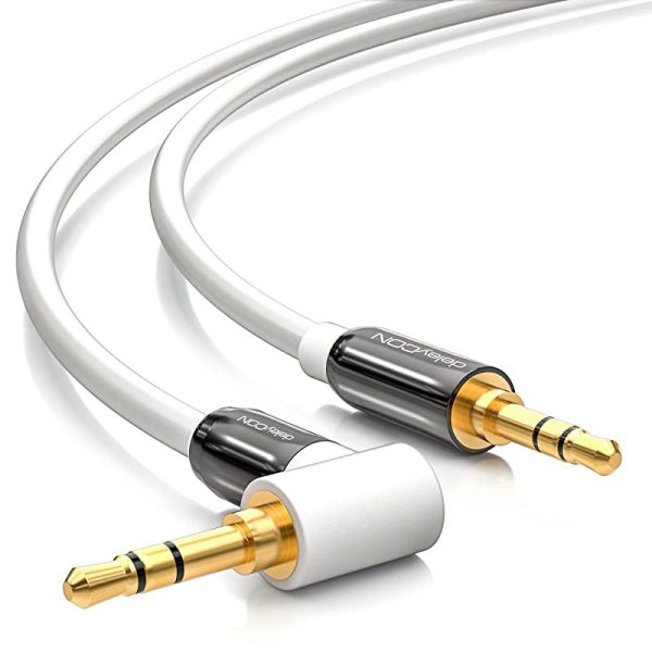 Deleycon 0, 5m Cable de Audio de Cable de Audio Estéreo de 3, 5mm AUX 1 Conector Acodado 90° para PC Portátil Móvil Smartphone Tablet Coches Receptor HiFi - Blanco Embalaje Deteriorado on Sale